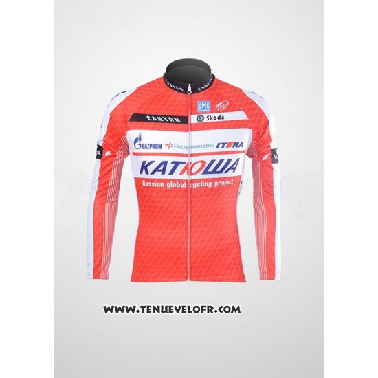 2012 Maillot Ciclismo Katusha Blanc et Orange Manches Longues et Cuissard